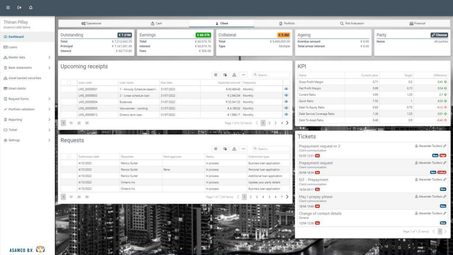 Customer dashboard view